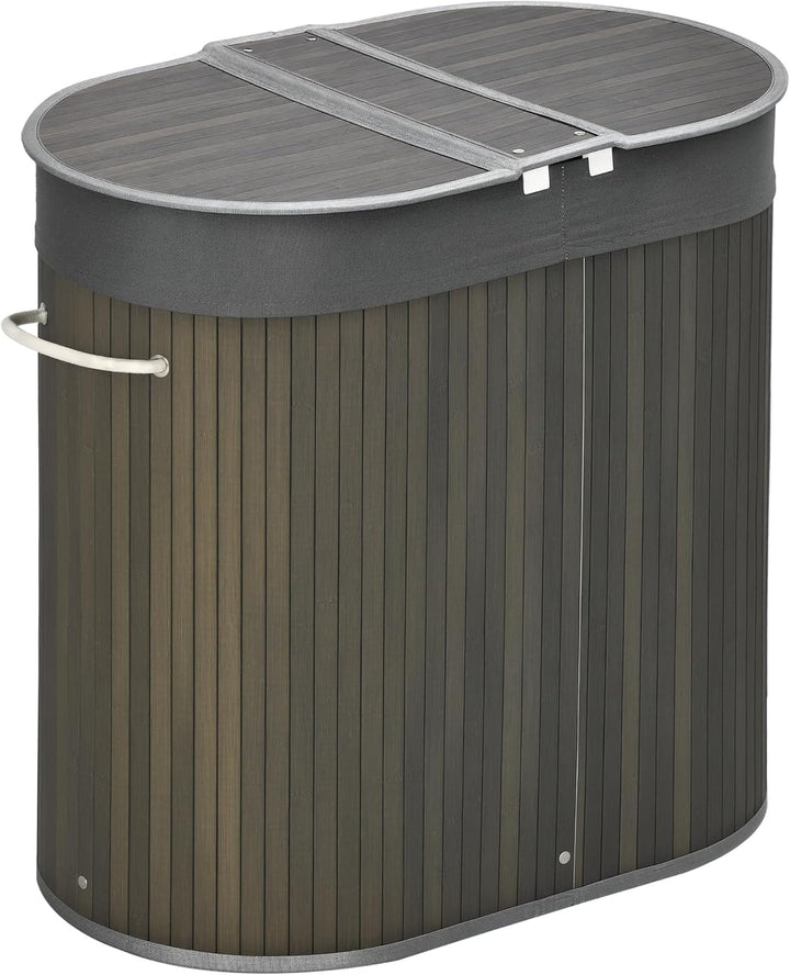 HOMCOM Bambus Wäschekorb mit Deckel 100L Wäschesammler mit Griffen, 2 herausnehmbarer Wäschesack, Wä