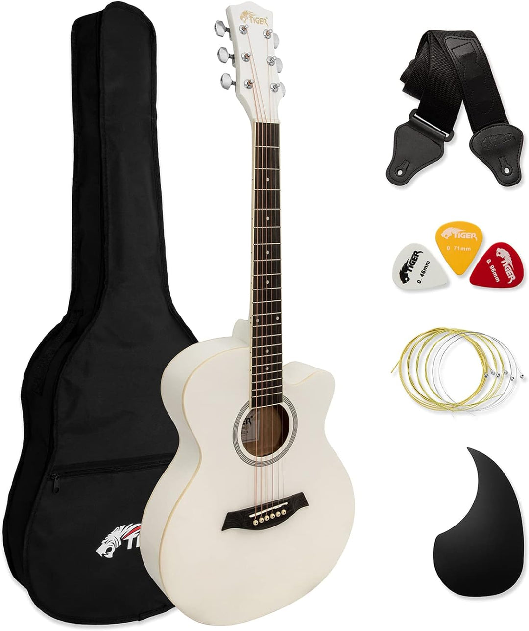TIGER ACG1-WH Small Body Akustikgitarre, mit Stahlsaiten bespannte Akustikgitarre für Anfänger, Weis