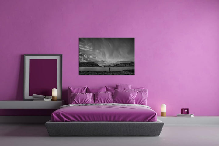 deyoli mystische Nordlichter am Abendhimmel Effekt: Schwarz&Weiss, Format: 120x80 als Leinwandbild,