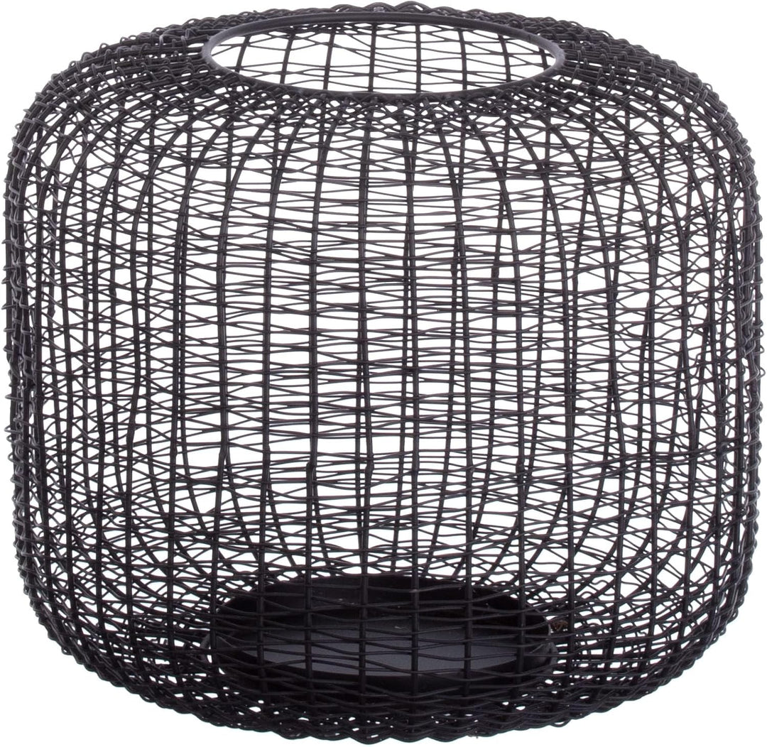 Brandsseller Windlicht Ø 23 x H 21 cm Metall Draht Gitter Design Schwarz Kerzenständer Laterne Indoo