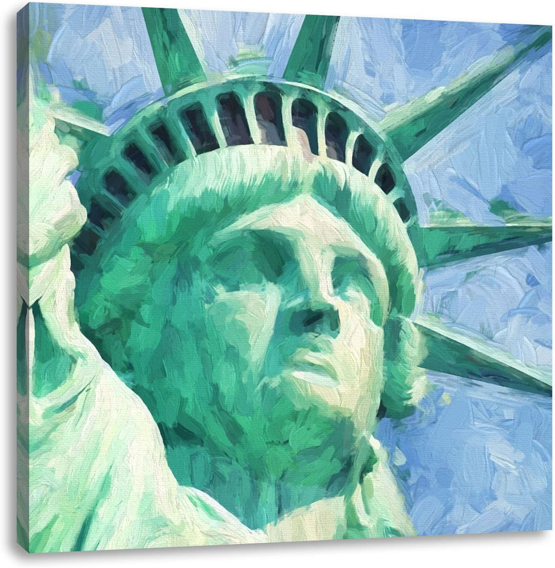 Freiheitsstatue Zeichnung, Format: 70x70 auf Leinwand, XXL riesige Bilder fertig gerahmt mit Keilrah