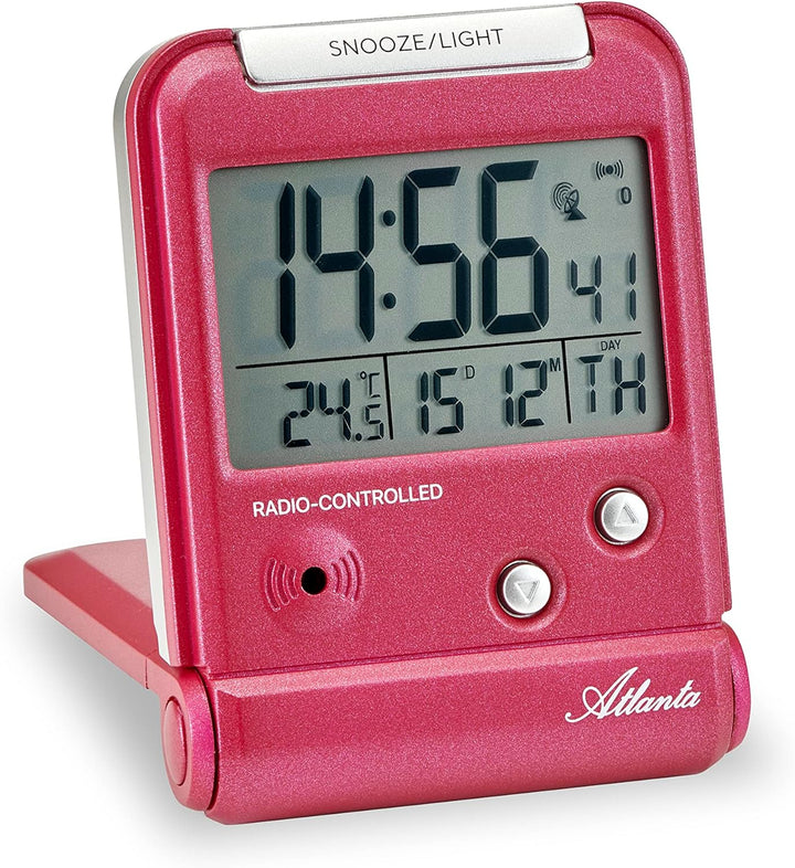 Atlanta Funkwecker Digital LCD-Anzeige Reisewecker mit Klappe Temperatur Rot - 1806/1