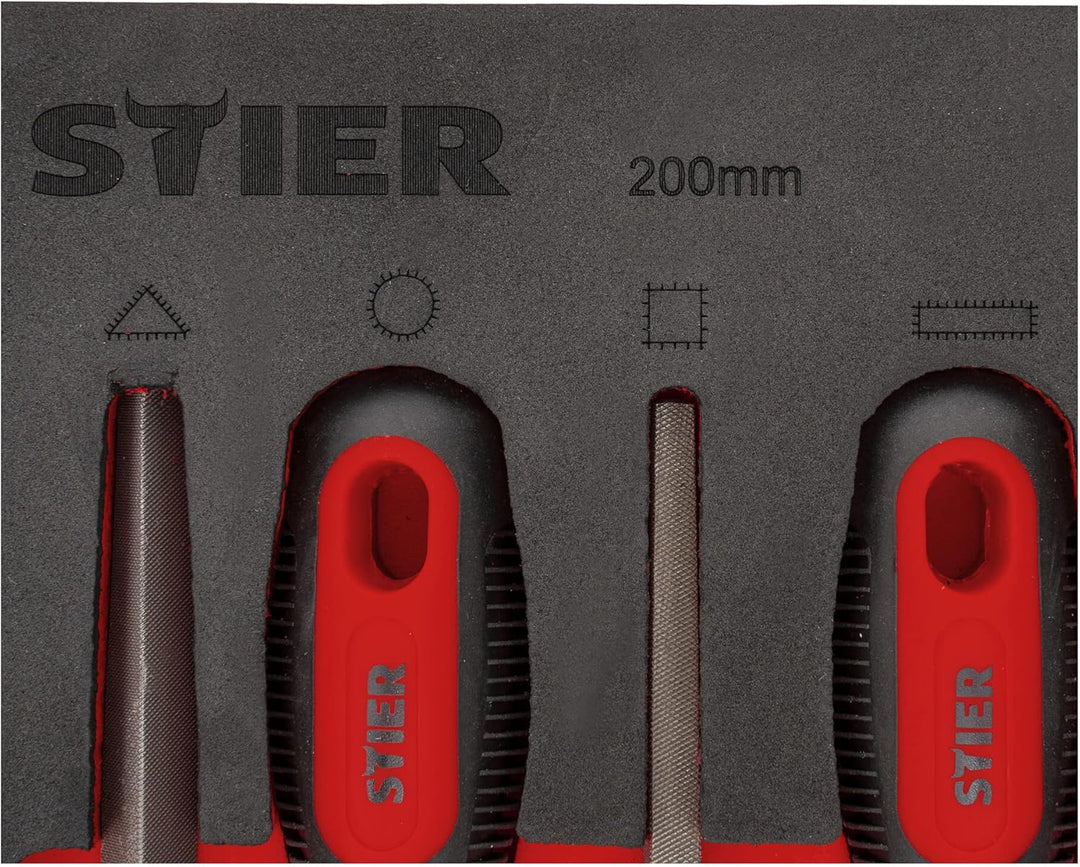 STIER Werkstattfeilen-Satz, 200 mm H2 5-teilig in Weichschaumeinlage (EVA)
