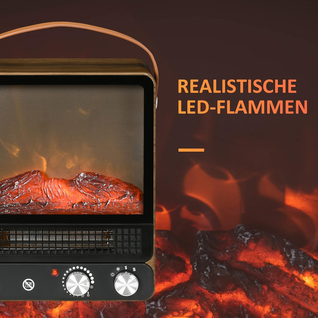 HOMCOM Elektrokamin mit Flammeneffekt, Geräuscharmer Standkamin mit Griff, regelbarer Kaminofen, 750