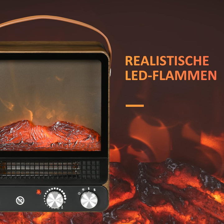 HOMCOM Elektrokamin mit Flammeneffekt, Geräuscharmer Standkamin mit Griff, regelbarer Kaminofen, 750