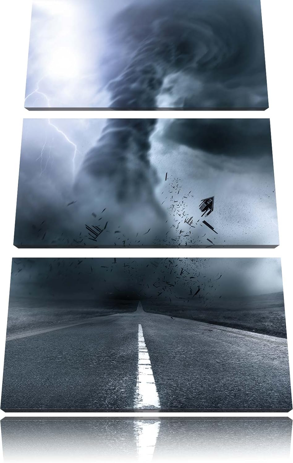 Pixxprint Wirbelsturm auf Highway als Leinwandbild/Grösse: 3 Teilig (120x80) cm/Wandbild/Kunstdruck/