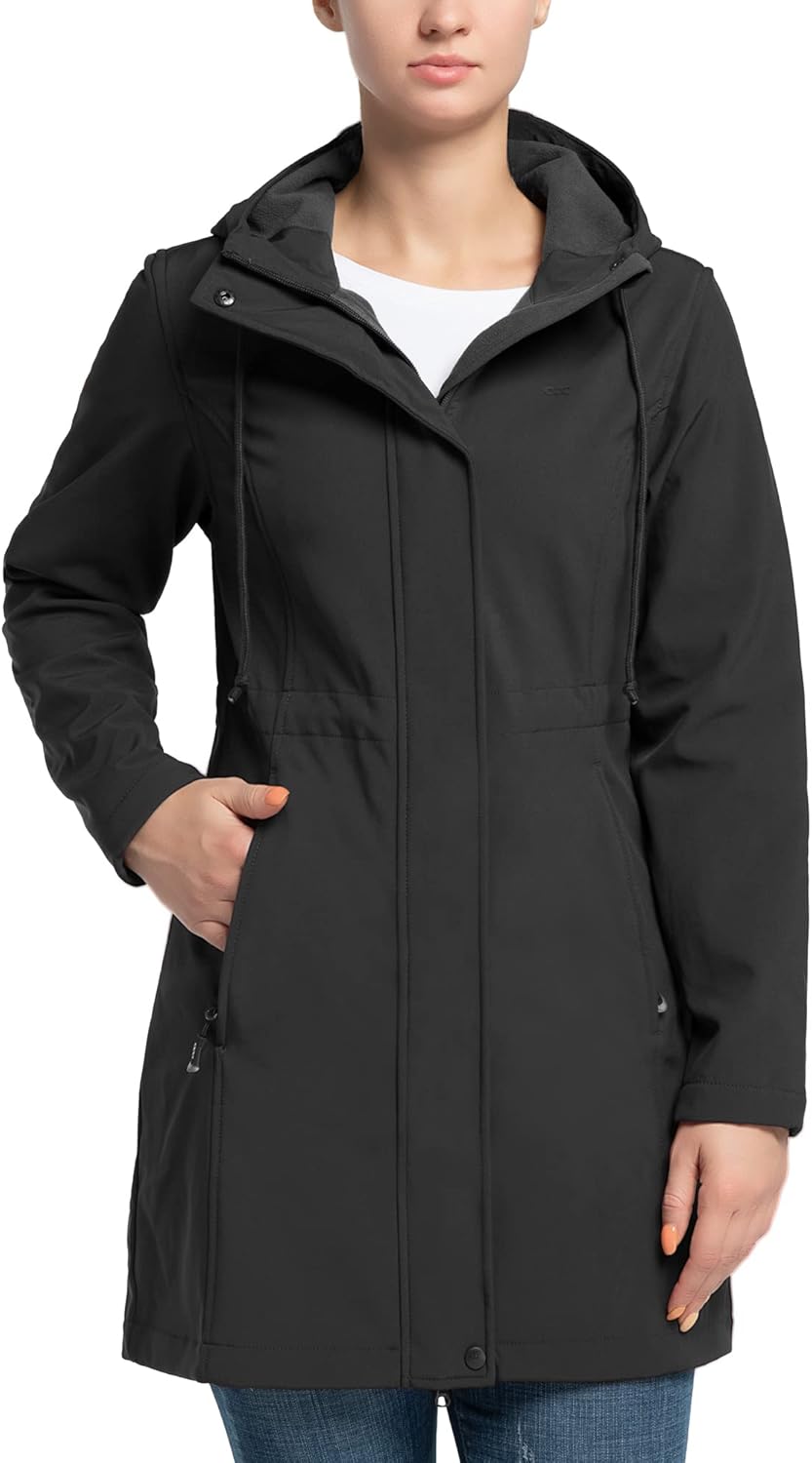 33,000ft Damen Leichte Wasserdichte Softshell Regenjacke Lange Funktionsjacke Übergangsjacke Windjac