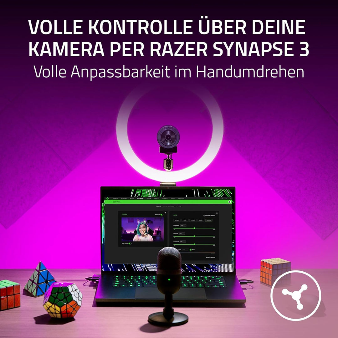 Razer Kiyo X - USB-Webcam für Streaming in Full-HD (1080p 30 FPS oder 720p 60 FPS, Autofokus, Plug +