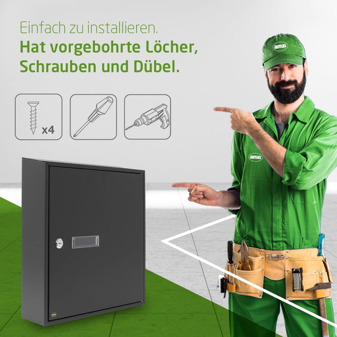 Amig 12372 - Innentür-Briefkasten Modell 6, aus Stahl, Farbe Schwarz, Masse 40 x 36 x 10 cm, DIN-A4-