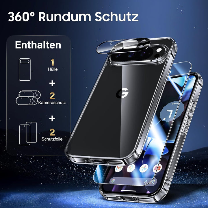 UniqueMe für Google Pixel 9 Pro Hülle,5-in-1-Set Handyhülle für Google Pixel 9 Pro Case Rundumschutz