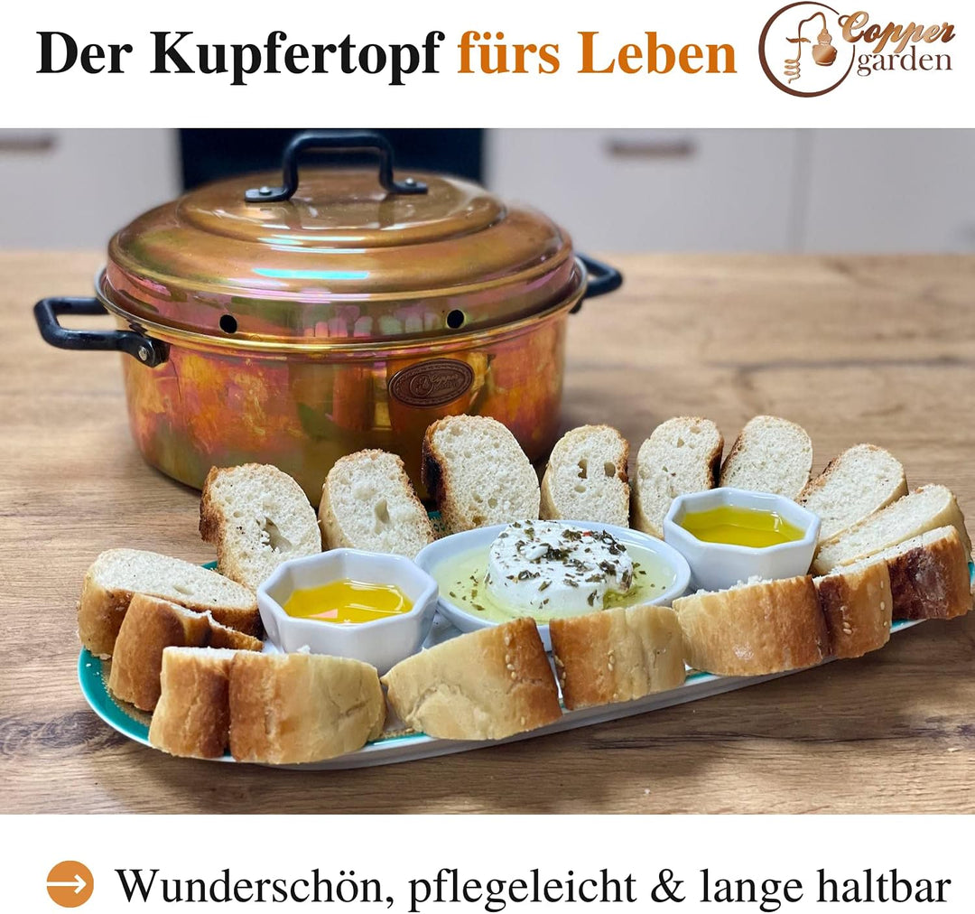 CopperGarden Aura24 Backtopf aus Kupfer I Kupfertopf für Camping/Gasherd/Grill & Lagerfeuer I Kupfer