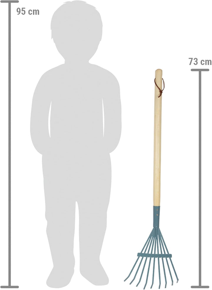 Small Foot Rechen, 6er-Set, blau aus Holz und Metall, kindgerechtes Gartenwerkzeug für Kinder ab 3 J