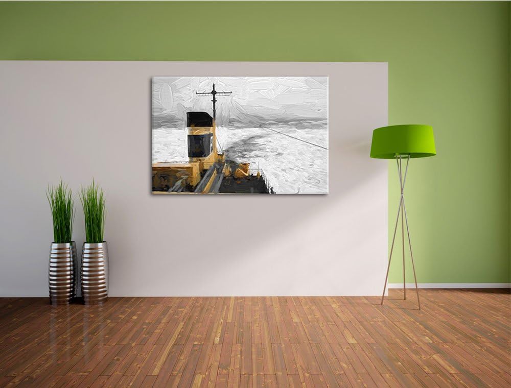 gemaltes grosses Schiff auf Eismeer Format: 100x70 auf Leinwand, XXL riesige Bilder fertig gerahmt m