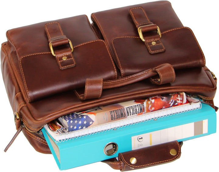 ALMADIH ® Aktentasche JOEY Premium Rindsleder mit gepolstertem Laptopfach Leder Herren Tasche viele