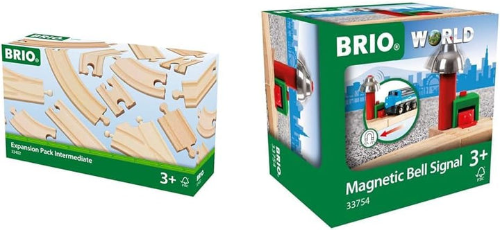 BRIO Bahn 33402 - Mittleres Schienensortiment & World 33754 Magnetisches Glockensignal – Eisenbahnzu