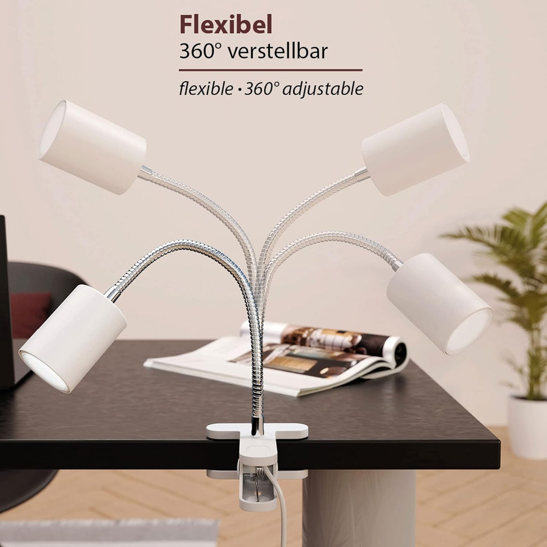 ledscom.de Klemmleuchte WAIKA mit Schwanenhals und Schalter weiss matt + GU10 LED, PAR16, warmweiss,