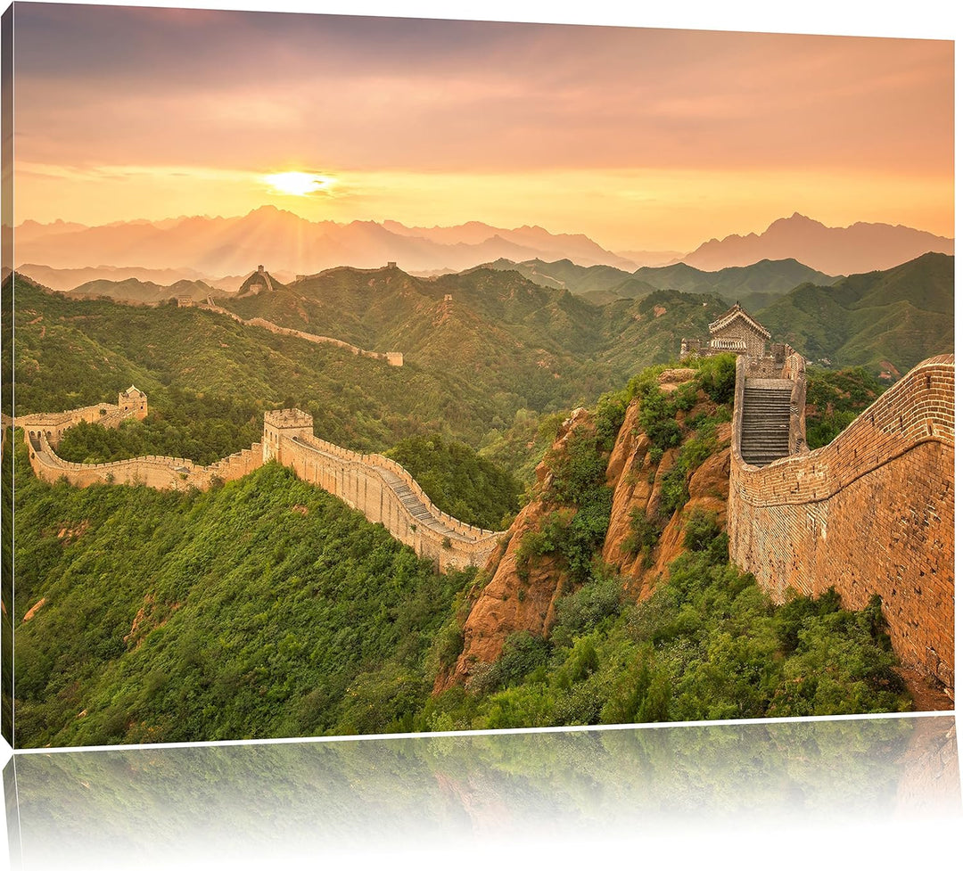 Chinesische Mauer, Format: 100x70 auf Leinwand, XXL riesige Bilder fertig gerahmt mit Keilrahmen, Ku