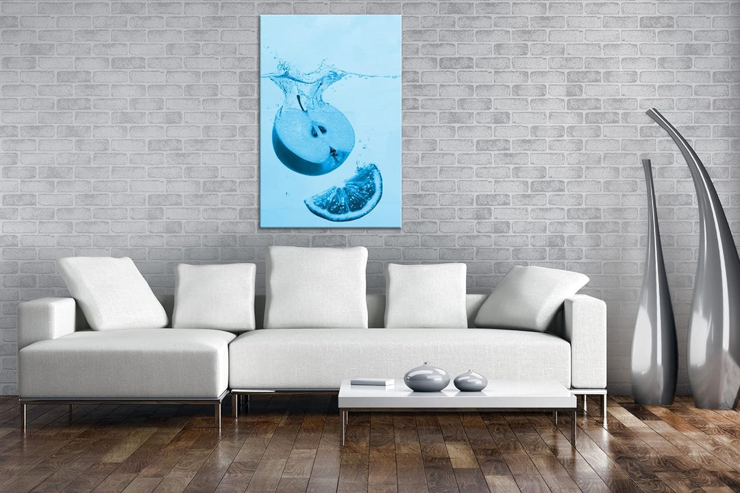 deyoli köstlicher Apfel mit Zitronenscheibe Format 80x60 Effekt: Monocrome Blau als Leinwandbild, Mo