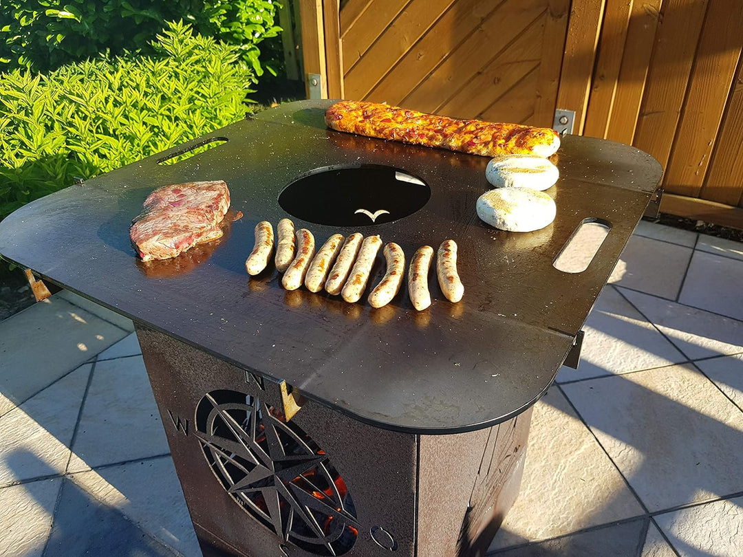 Grillplatte ca. 60 x 60 cm inkl. Halterung für Feuerkörbe aus unserem Sortiment Feuerplatte Grillabe