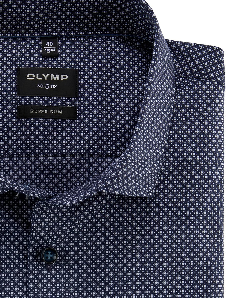 OLYMP Herren Businesshemd Langarm No. Six,Rotationsdruck,super Slim,Modern Kent 42 Marine 18, 42 Mar