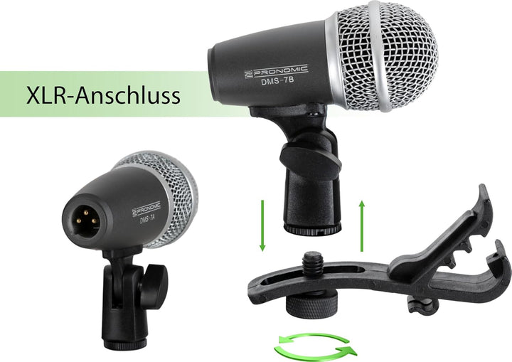 Pronomic DMS-7 Drum Schlagzeugmikrofonset - Drum Mikrofon Set mit 7 Mikrofonen für Bühne und Tonstud