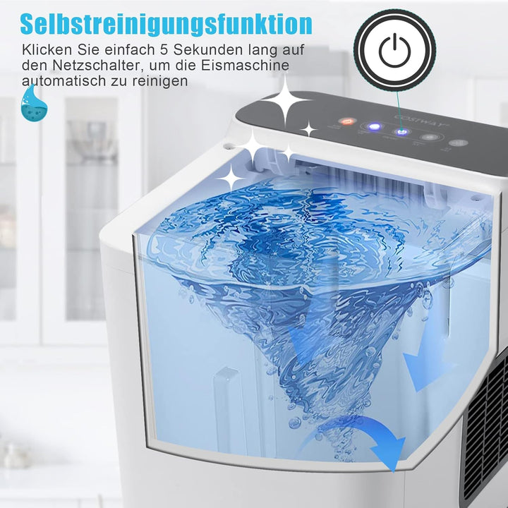COSTWAY Eiswürfelmaschine Edelstahl Klein | Ice Cube Maker | 12 Kg 24 H | Zubereitung in 6 Min | 1,5