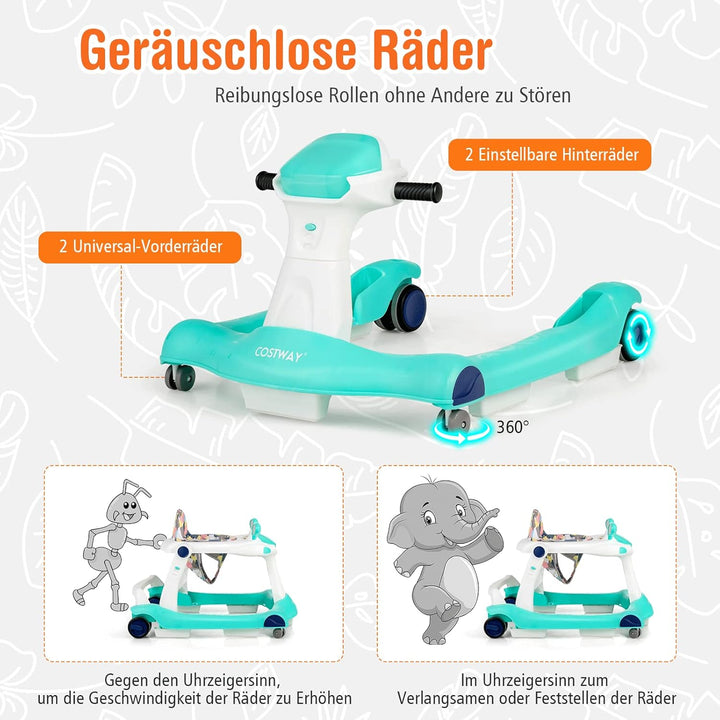 COSTWAY 2-in-1 Lauflernhilfe klappbar, Baby Walker höhenverstellbar, Gehfrei mit Musik & Licht, Lauf
