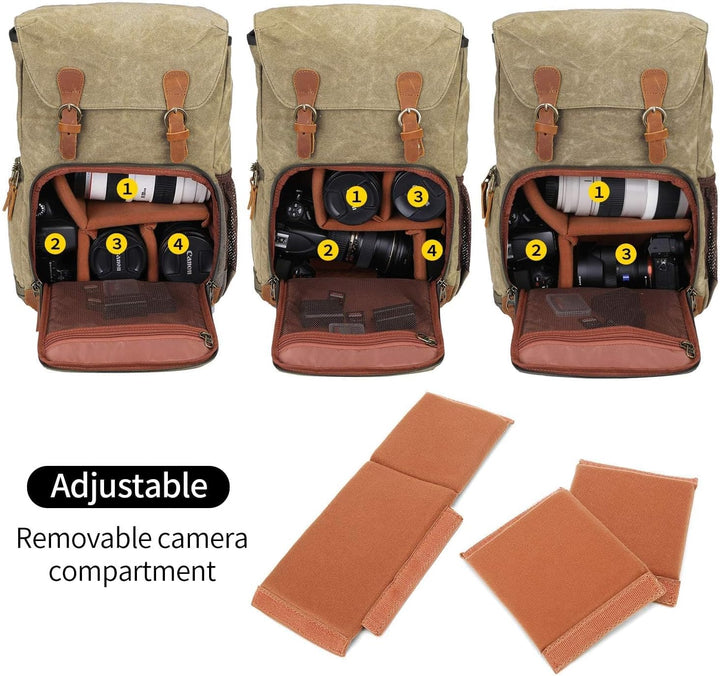UBAYMAX Kamerarucksack mit Laptopfach,Spektiv DSLR Rucksack,Camera Backpack Canvas,Fotorucksack Vint