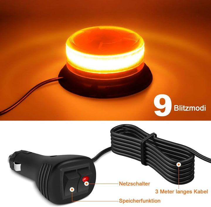 Dinfu LED Rundumleuchte led warnleuchte, 12V-24V Gelb Warnlicht mit magnetischem und 9 Modes für KFZ