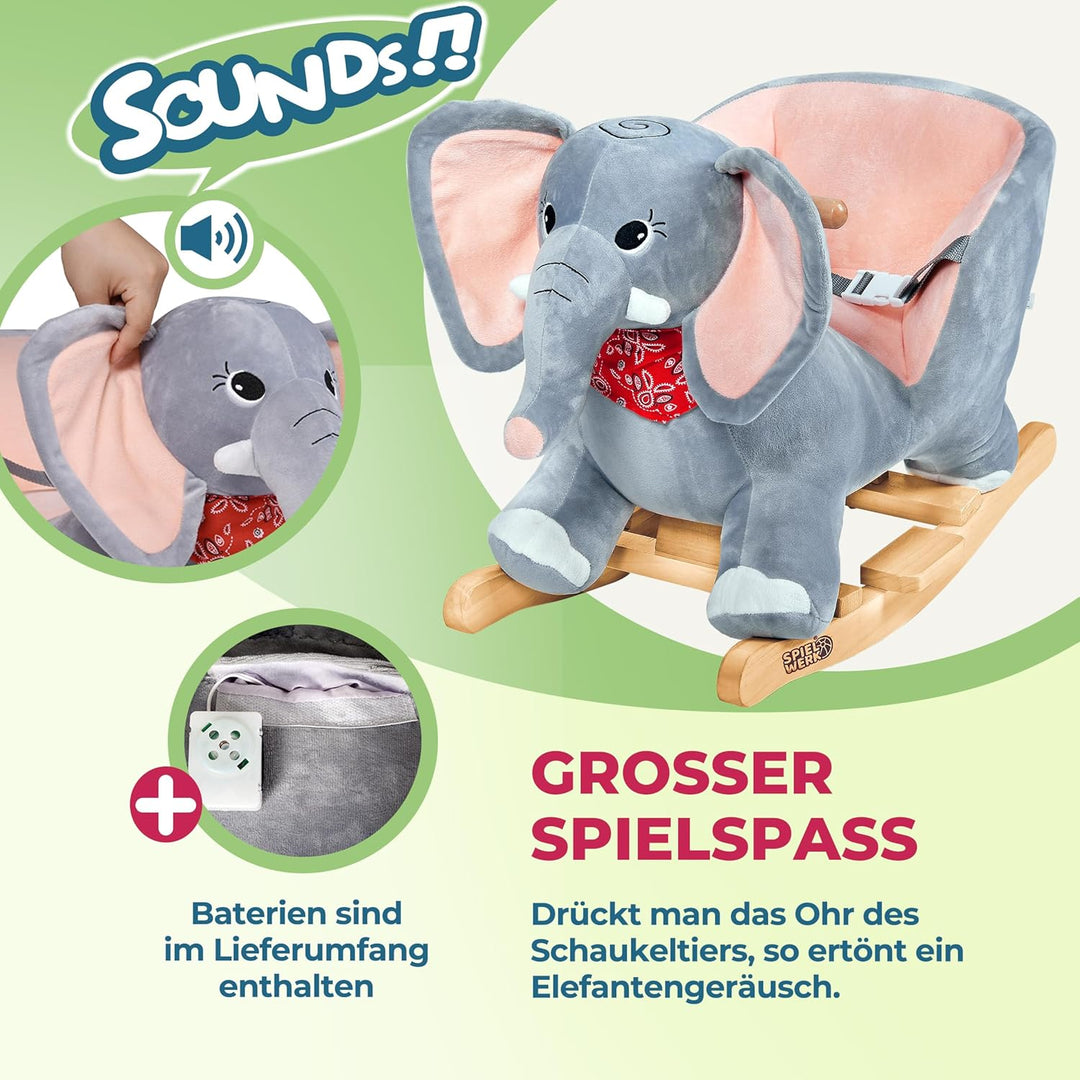 DEUBA® Schaukelelefant Schaukeltier Plüsch Schaukel Wippe Pferd Einhorn Kinder Baby Spielzeug Sound-