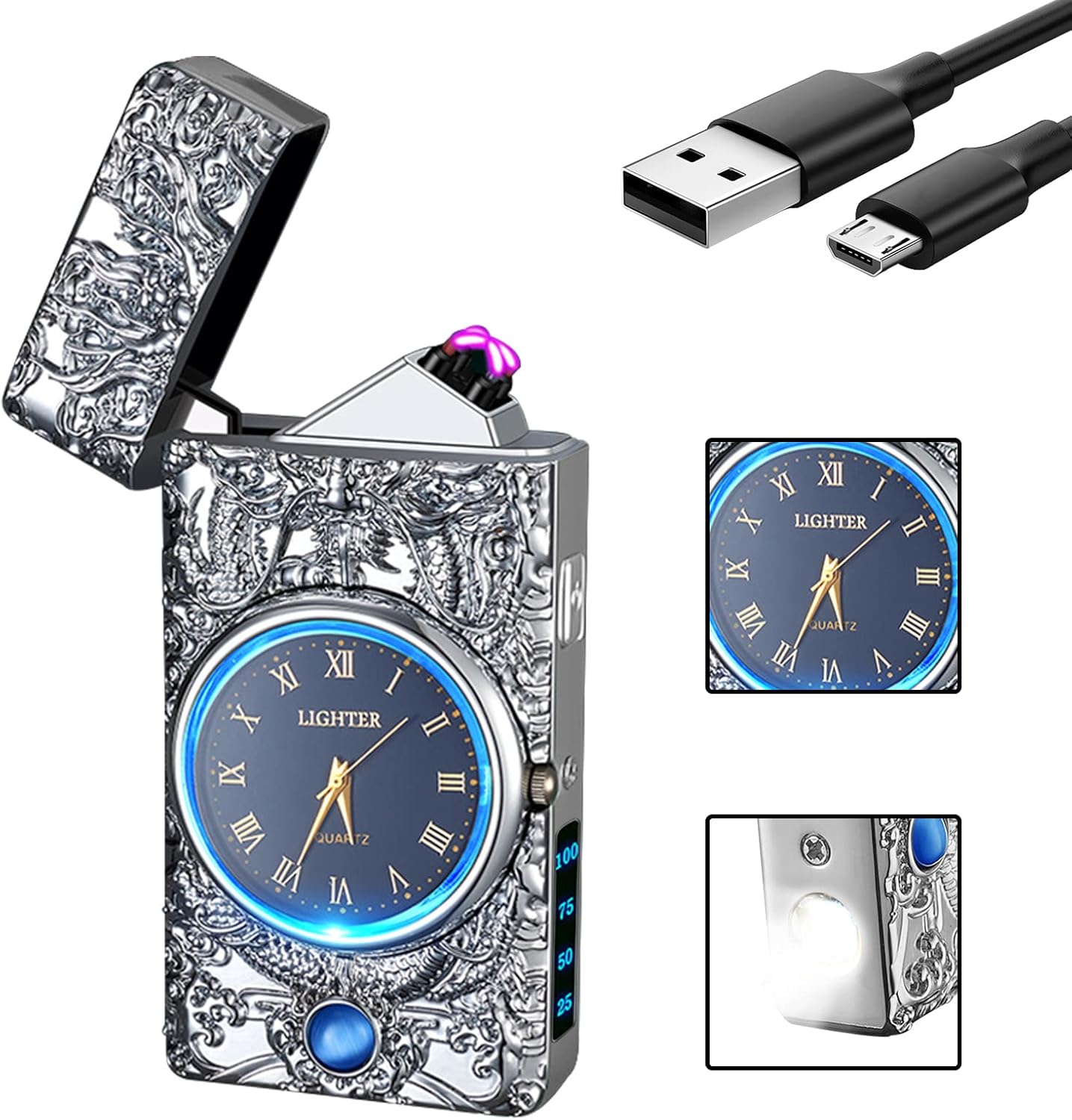 SKRFIRE Plasma Feuerzeug USB - Winddichtes Lichtbogenfeuerzeug Mit LED Anzeige