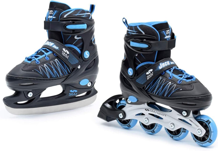 SMJ sport Kinder 2IN1 Inlineskates Schlittschuhe Verstellbar Inliner ABEC7 Jack 26-29, 26-29