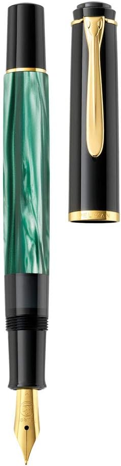 Pelikan Füllhalter Classic 200, Grün-Marmoriert, Feder M (mittel), hochwertiger Kolbenfüller im Gesc
