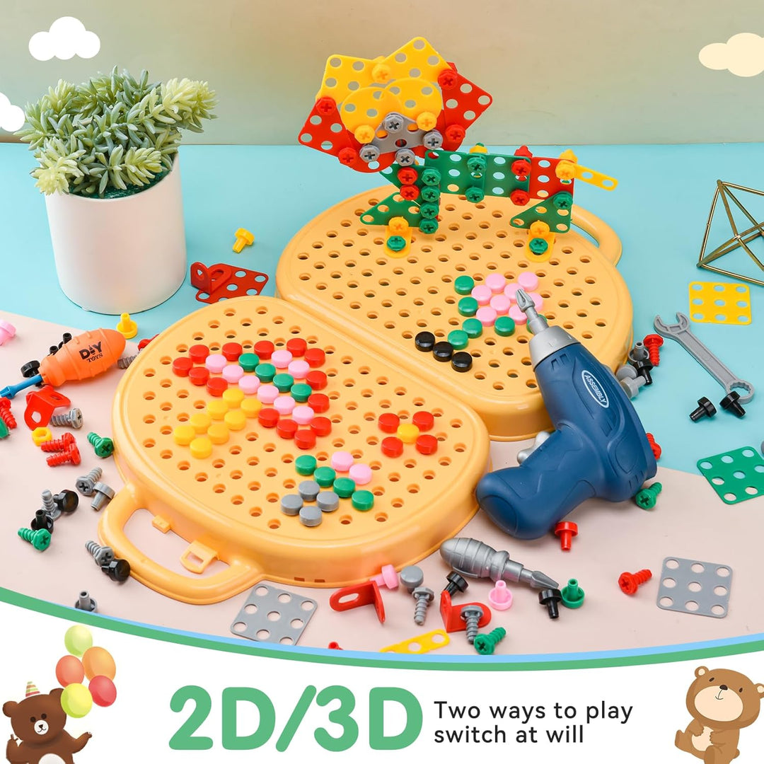 DAOUZL Montessori Spielzeugkiste mit Bohrmaschine, Magische Montessori-Spielzeugkiste, Mosaik Puzzle