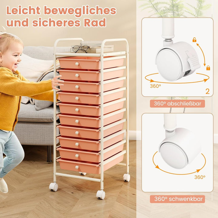 COSTWAY Rollwagen mit Schubladen Rollcontainer Badrollwagen Badtrolley Badregal Beistellwagen mit 10