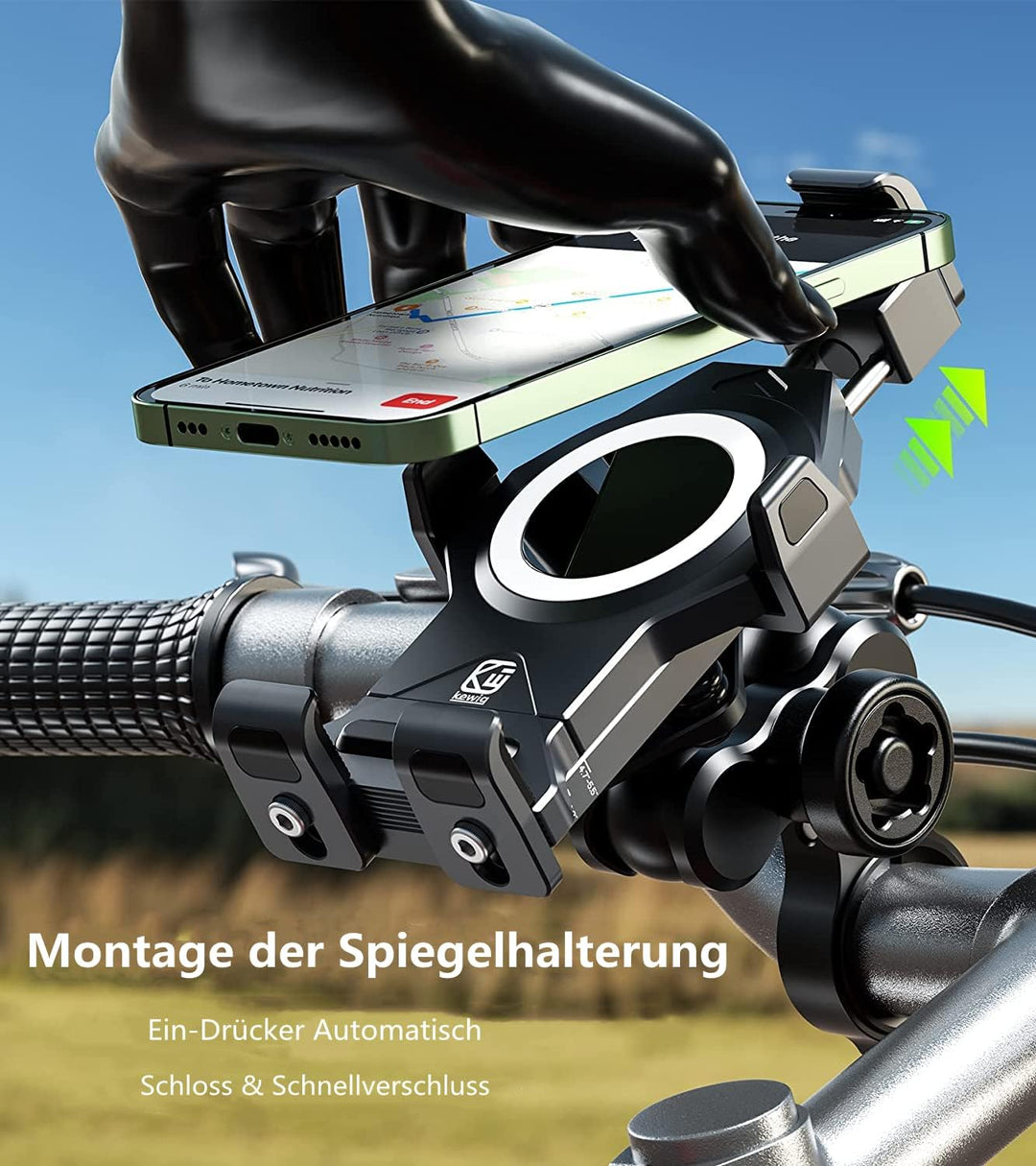 Kewig Anti Diebstahl Motorrad Handyhalterung aus Aluminiumlegierung mit Vibrationsdämpfer, One-Push-