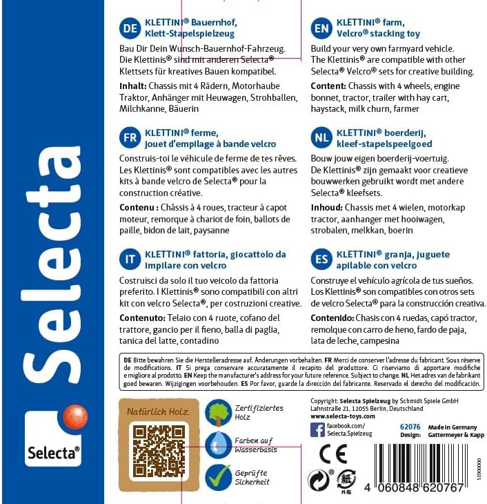 Selecta 62076 Klettini, Bauernhof, Klett-Stapelspielzeug, 7 Teile, bunt, Bauernhof