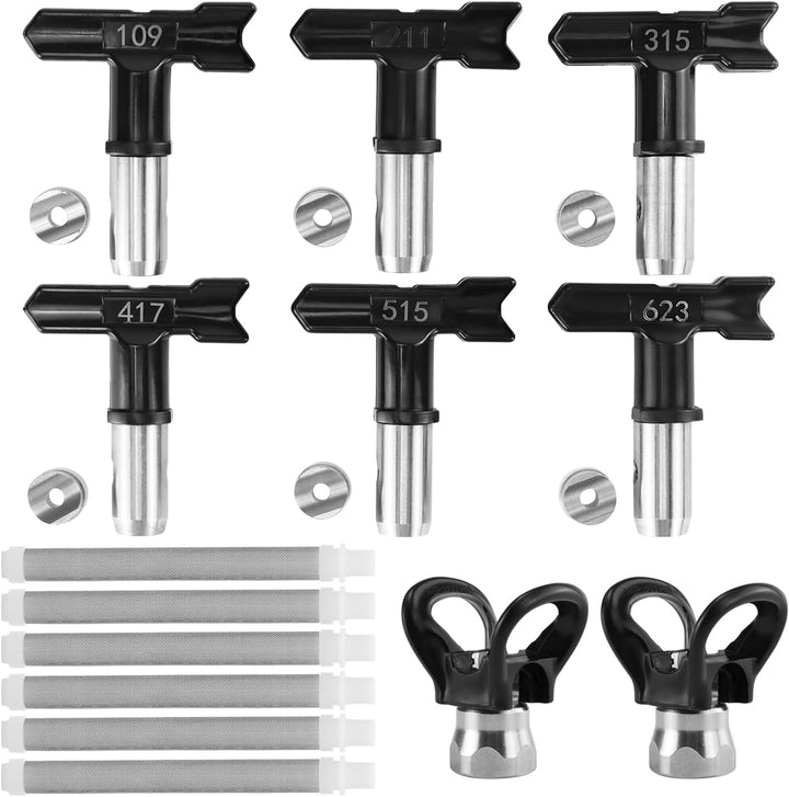 QWORK® 14-TLG Airless Düse Set Inklusive 6 Airless Farbsprühdüsen, 6 Spitzendichtung, 2 Düse Sitz, 6