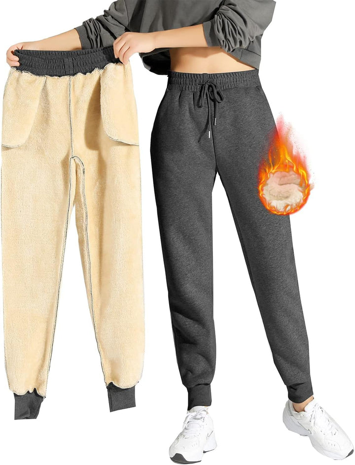 CheChury Jogginghose Damen Winter Warm Thermohose Sherpa Innenfutter Sweathose Gefüttert Sport Hosen
