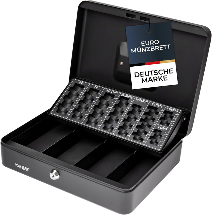 HMF 4215-02 Geldkassette abschliessbar mit Münzzählbrett | 30,5 x 24 x 8,5 cm | Schwarz, Schwarz