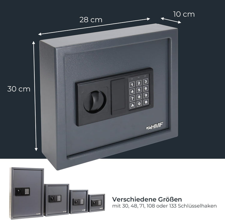 HMF 2030-11 Schlüsseltresor mit Elektronikschloss | 30 Haken | 30 x 28 x 10 cm | Anthrazit, 30 Haken