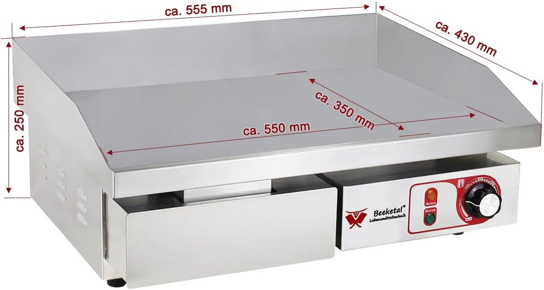Beeketal 'BGP-a' Profi Gastro Gusseisen Grillplatte elektrisch mit 55 x 35 cm Grillfläche (glatt), s