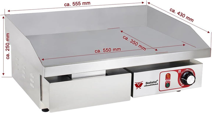 Beeketal 'BGP-a' Profi Gastro Gusseisen Grillplatte elektrisch mit 55 x 35 cm Grillfläche (glatt), s