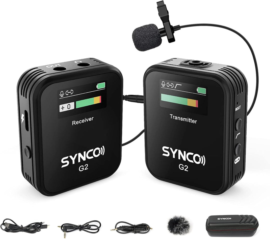 SYNCO G2 A1 2,4GHz Lavalier Mikrofon Wireless mit TFT Bildschirm, Ansteckmikrofon Kabellos bis zu 70
