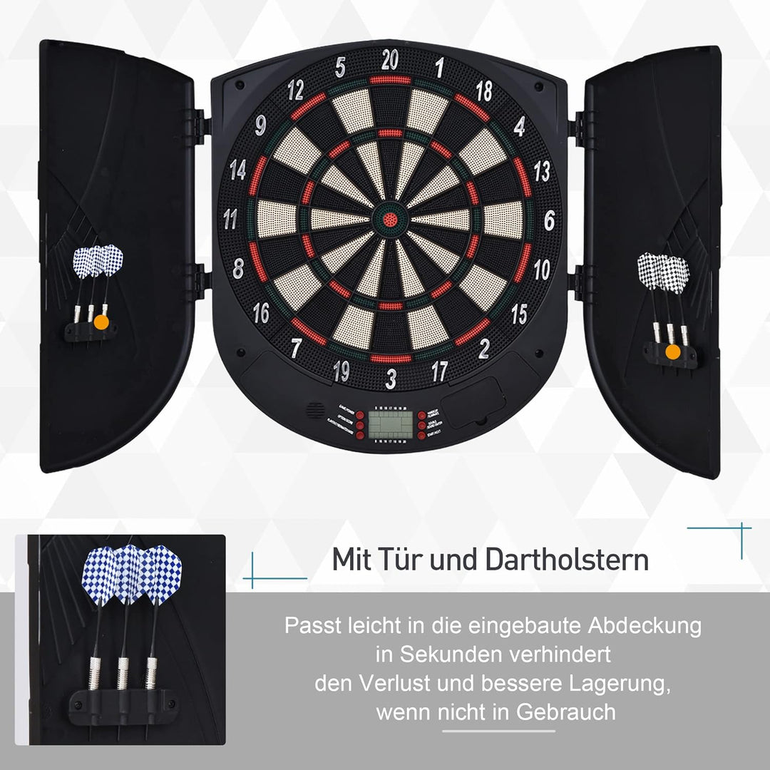 HOMCOM Elektronische Dartscheibe mit Tür Soundeffekte Dartboard Dart-Set mit automatische Wertung 6