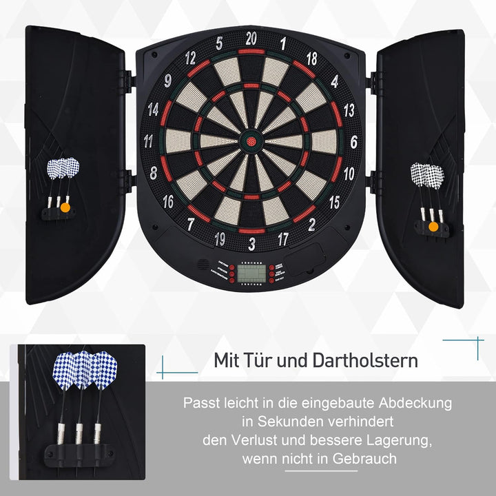 HOMCOM Elektronische Dartscheibe mit Tür Soundeffekte Dartboard Dart-Set mit automatische Wertung 6