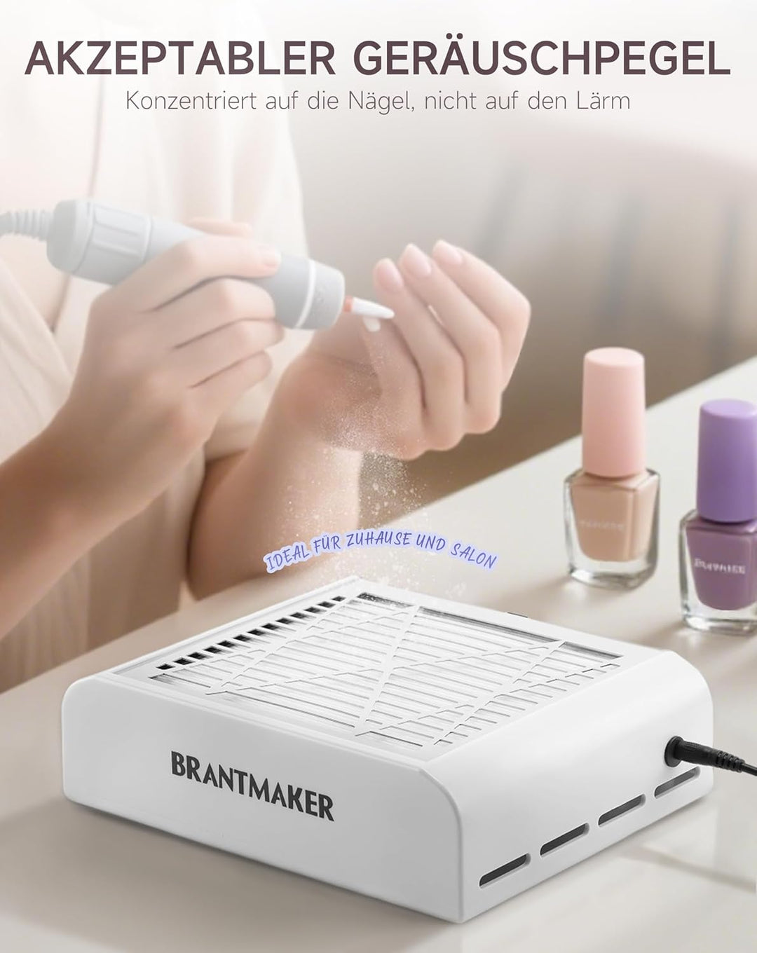 BRANTMAKER Staubabsaugung Nagelstudio Absaugung Nagelstaubsauger, mit Bürste und 2 Wiederverwendbare
