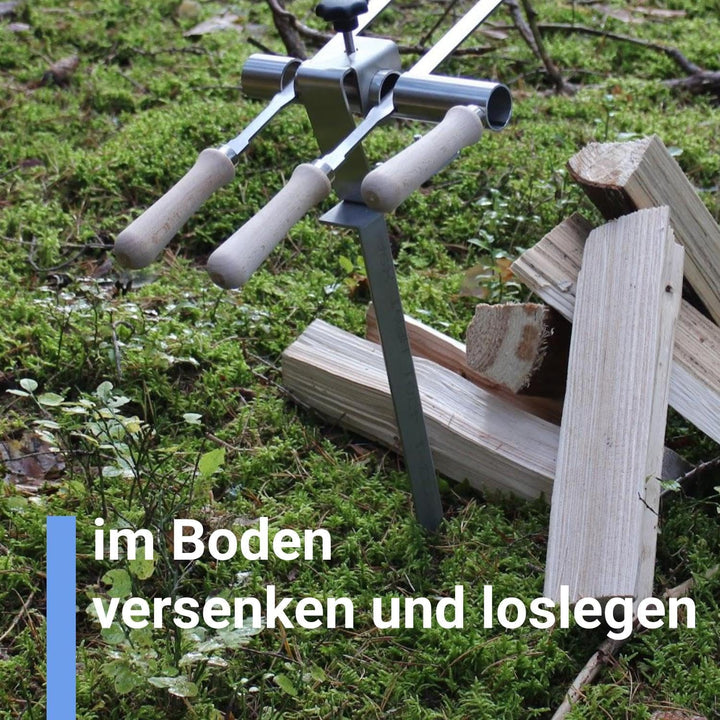 Premium Steckerlfisch Halter für Lagerfeuer - Platz für 2 Fische - Fisch Grill Spiesshalter für offe