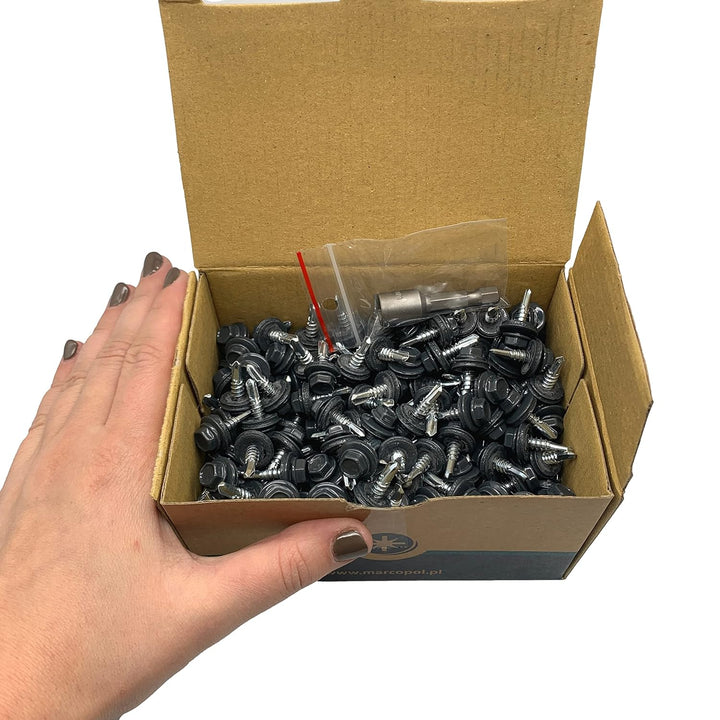 Marcopol (300 Stück) Metall-Dachschrauben 4,8 x 19 mm selbstbohrende Schrauben mit EPDM-Unterlegsche
