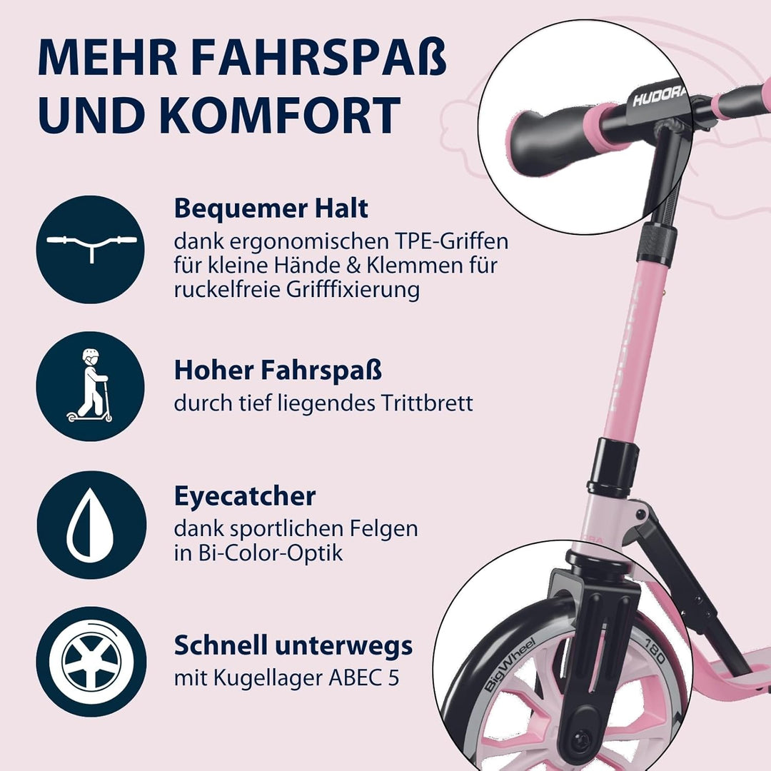 HUDORA BigWheel® 180 Advanced Junior - Hochwertiger & sicherer Kinder Roller ab 3 Jahre - Zusammenkl